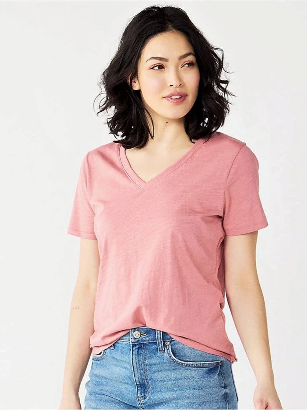Juniors So Women's Coral V-Neck Short Sleeve Tee NWT